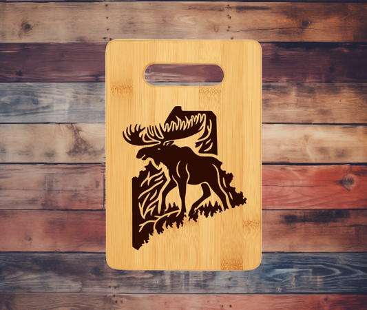 Maine Moose Bamboo Cutting Board: Vertical / 9"x6"