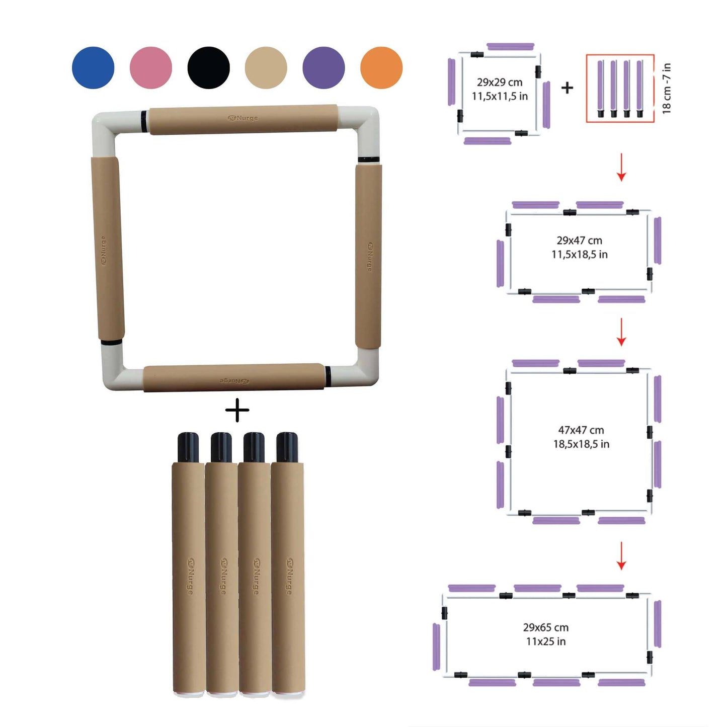 Nurge Embroidery Snap Frame 29cm x 29cm in 6 Colours: Pink / Snap Frame