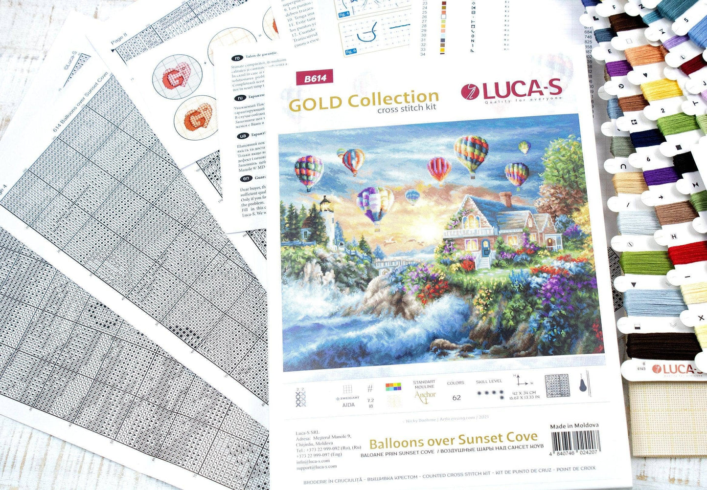 Cross Stitch Kit Luca-S Gold - Balloons over Sunset Cove, B614