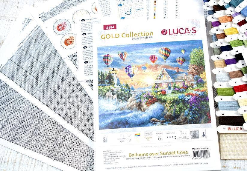 Cross Stitch Kit Luca-S Gold - Balloons over Sunset Cove, B614